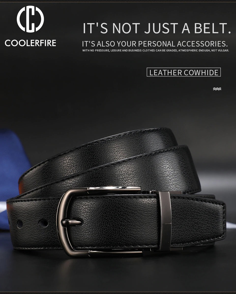 Men Genuine Leather Reversible Buckle Brown and Black Business Dress Belts for Men-JonasParamount