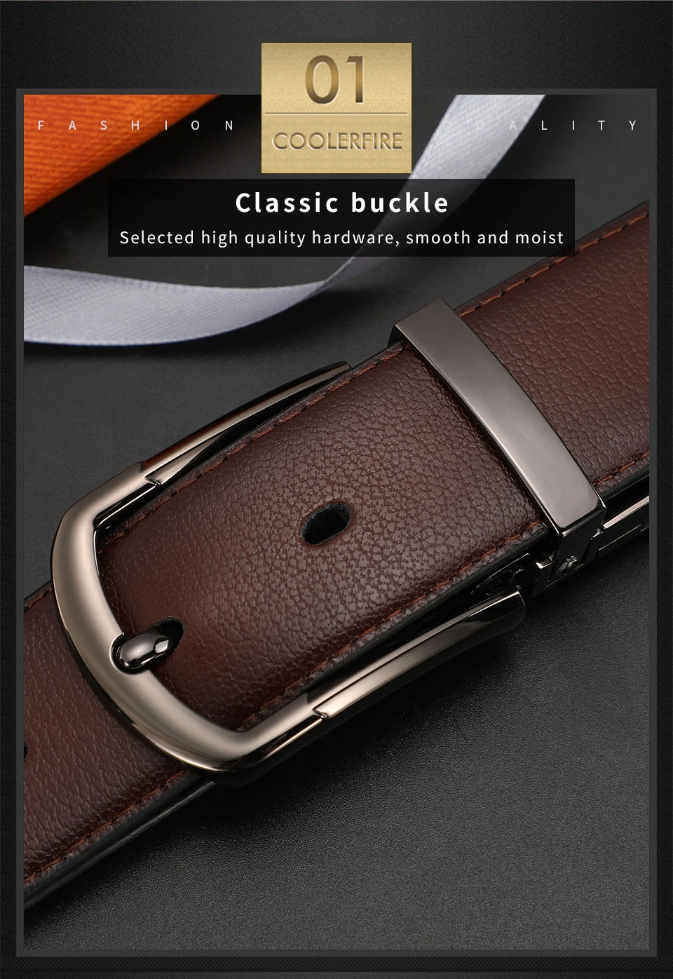 Men Genuine Leather Reversible Buckle Brown and Black Business Dress Belts for Men-JonasParamount