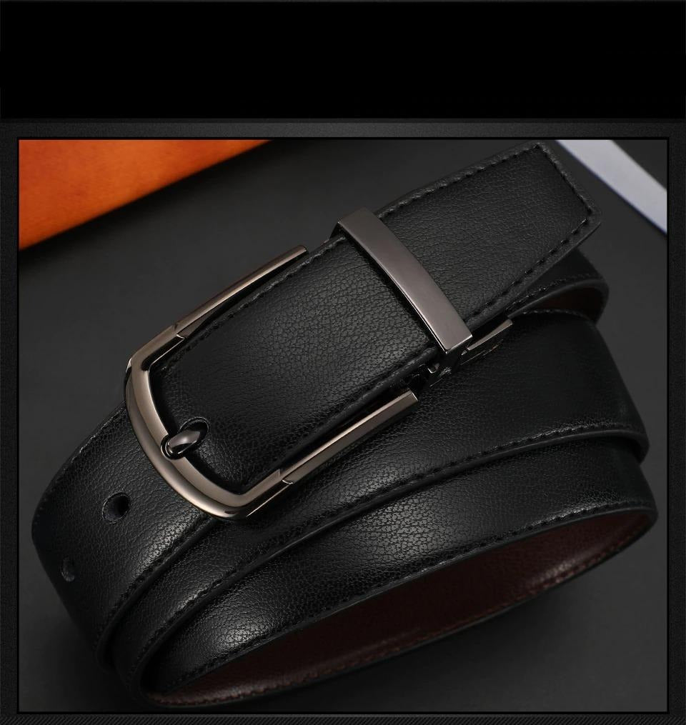 Men Genuine Leather Reversible Buckle Brown and Black Business Dress Belts for Men-JonasParamount