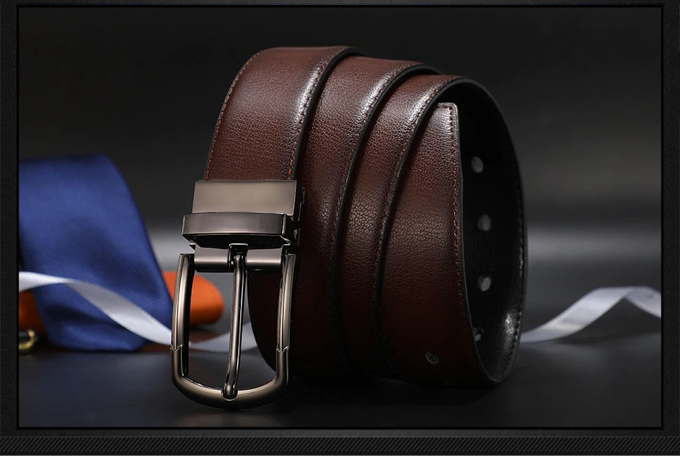 Men Genuine Leather Reversible Buckle Brown and Black Business Dress Belts for Men-JonasParamount