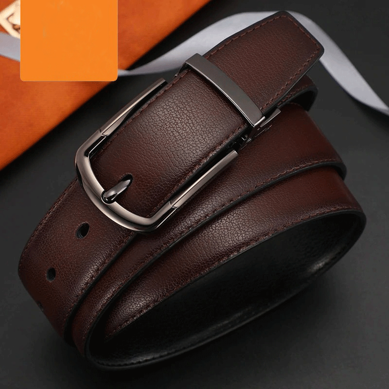 Men Genuine Leather Reversible Buckle Brown and Black Business Dress Belts for Men-JonasParamount