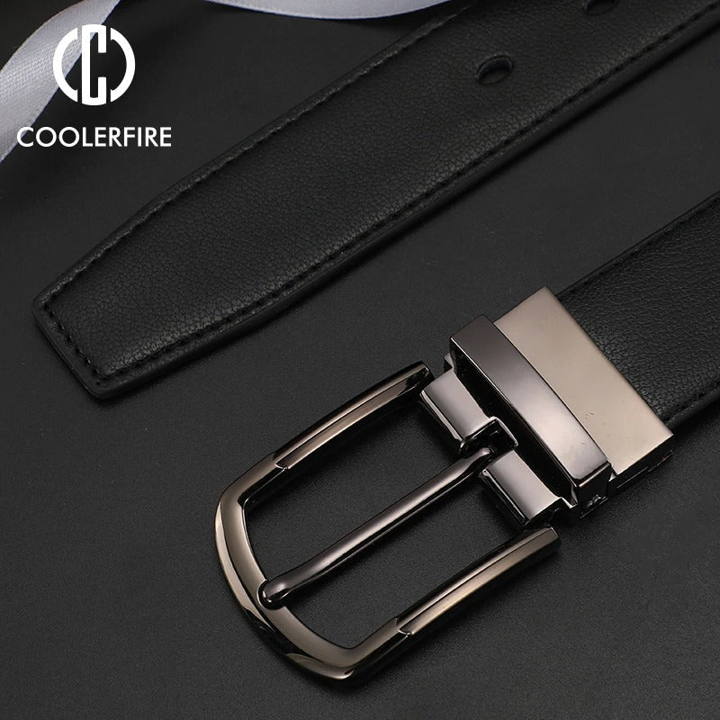 Men Genuine Leather Reversible Buckle Brown and Black Business Dress Belts for Men-JonasParamount