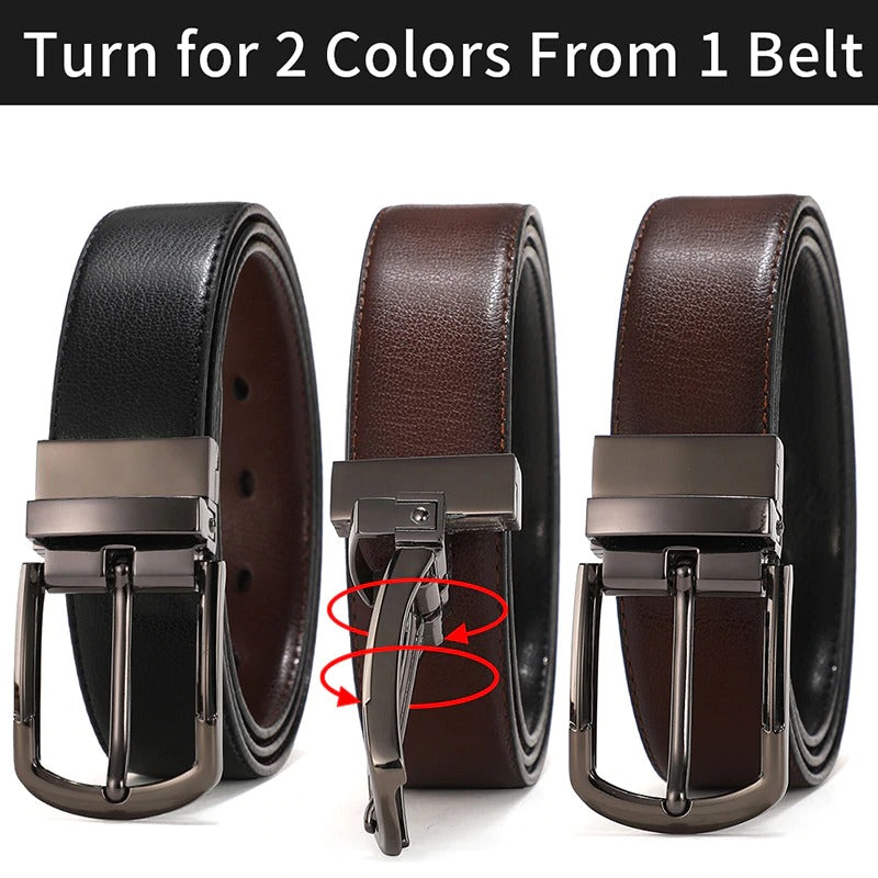 Men Genuine Leather Reversible Buckle Brown and Black Business Dress Belts for Men-JonasParamount