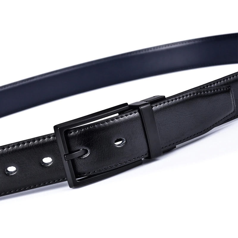 Classic & Fashion Designs Black/blue Two in One Belts with Rotated Buckle ceinture-Men's Leather Reversible Belt-JonasParamount