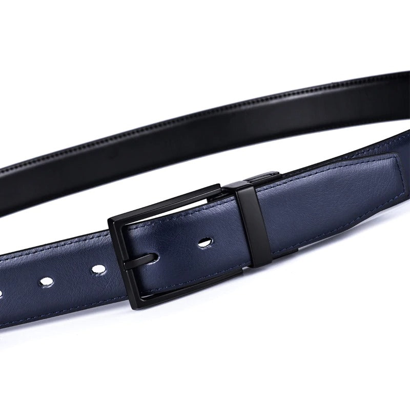 Classic & Fashion Designs Black/blue Two in One Belts with Rotated Buckle ceinture-Men's Leather Reversible Belt-JonasParamount