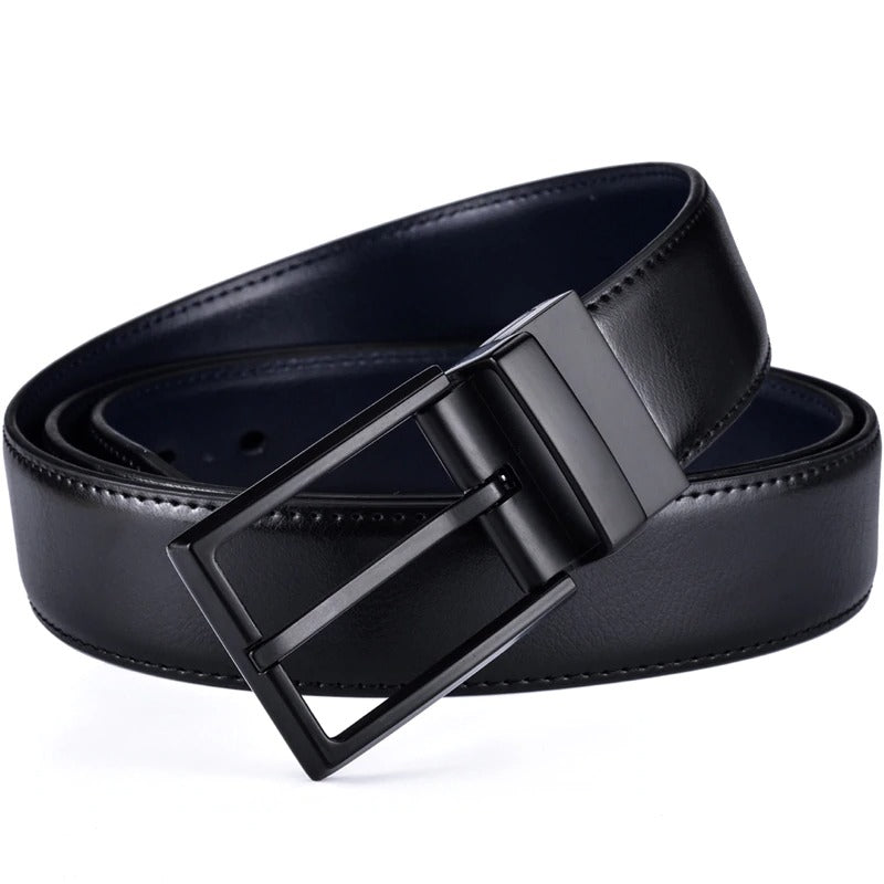Classic & Fashion Designs Black/blue Two in One Belts with Rotated Buckle ceinture-Men's Leather Reversible Belt-JonasParamount