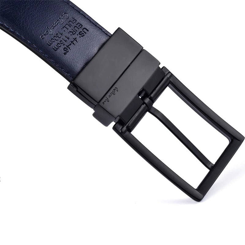 Classic & Fashion Designs Black/blue Two in One Belts with Rotated Buckle ceinture-Men's Leather Reversible Belt-JonasParamount