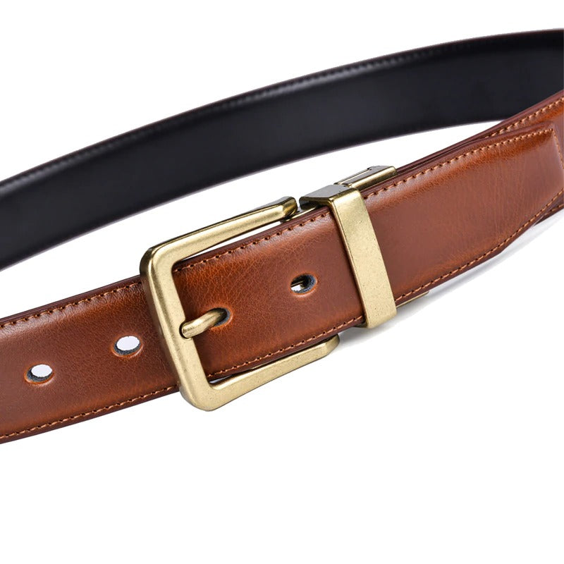 Men's Leather Reversible Belts Adjustable Antique Style Rotated Buckle 2 In 1-JonasParamount
