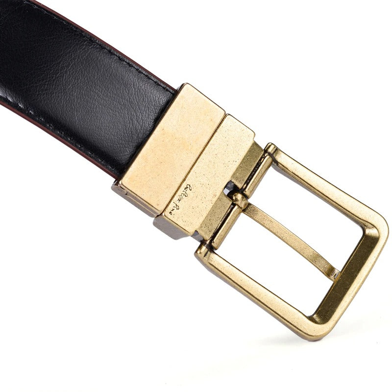 Men's Leather Reversible Belts Adjustable Antique Style Rotated Buckle 2 In 1-JonasParamount