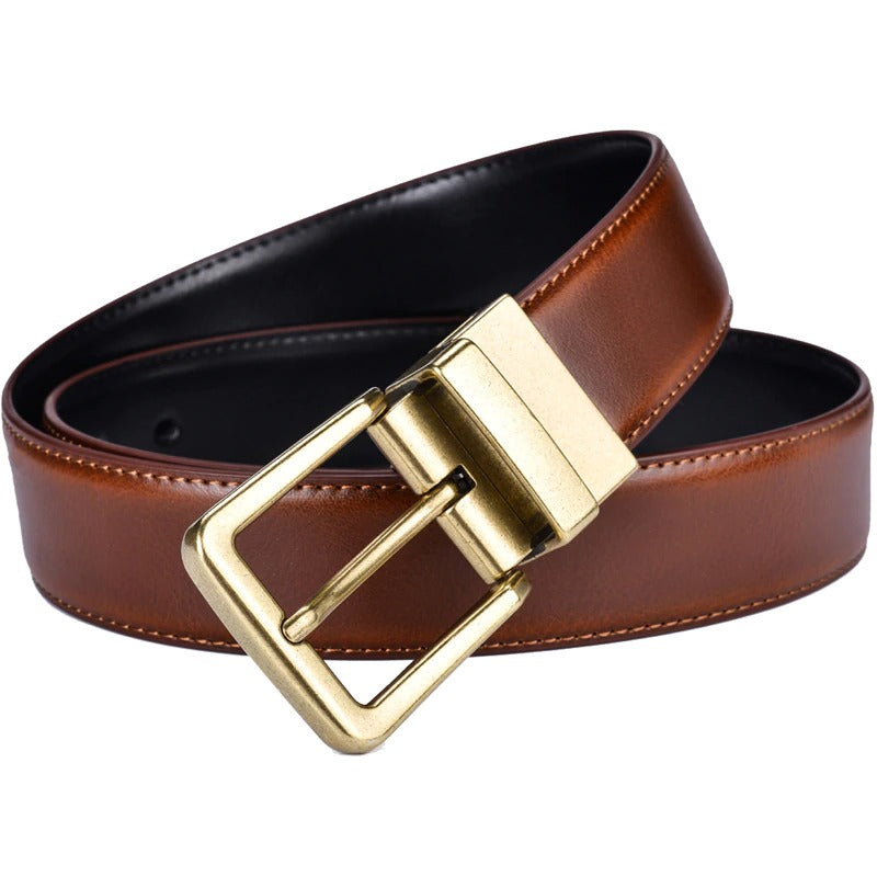 Men's Leather Reversible Belts Adjustable Antique Style Rotated Buckle 2 In 1-JonasParamount