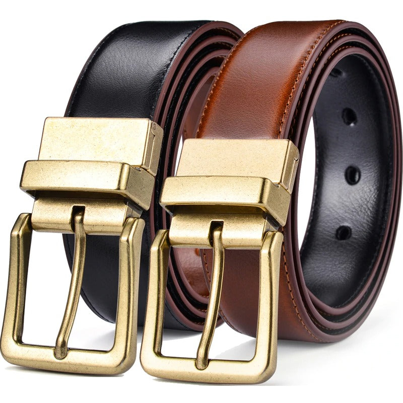 Men's Leather Reversible Belts Adjustable Antique Style Rotated Buckle 2 In 1-JonasParamount