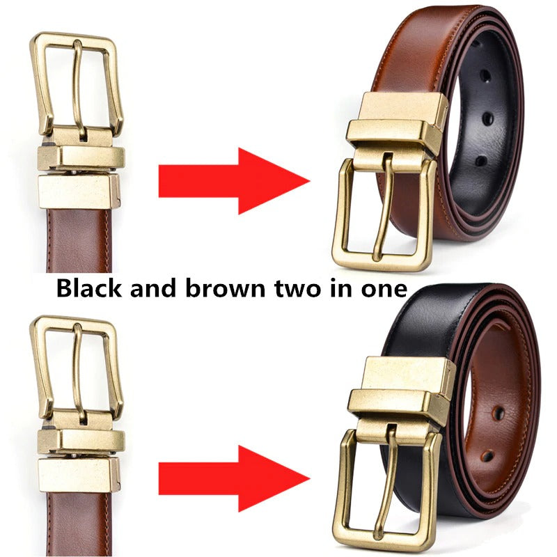 Men's Leather Reversible Belts Adjustable Antique Style Rotated Buckle 2 In 1-JonasParamount