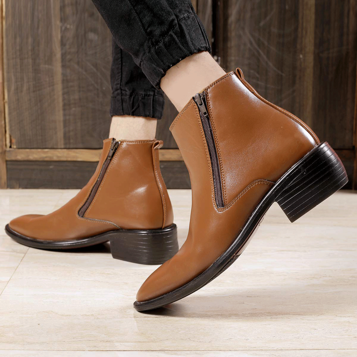 New Arrival Tan Casual Formal Zipper Ankle Boots For Men-JonasParamount